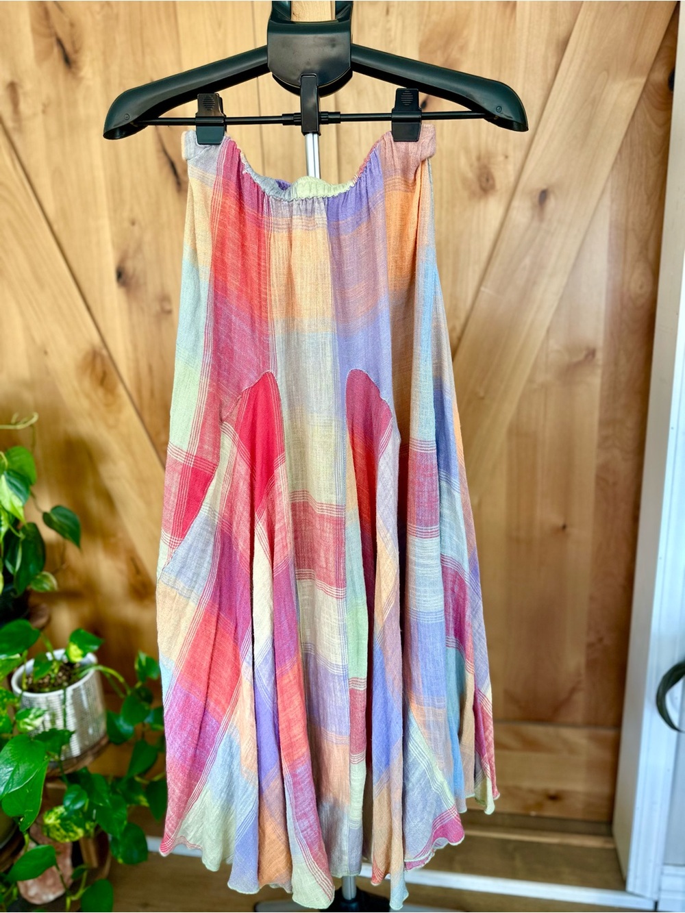 Free People Patchwork Plaid Linen Blend Maxi Skirt XS - Picture 5 of 6